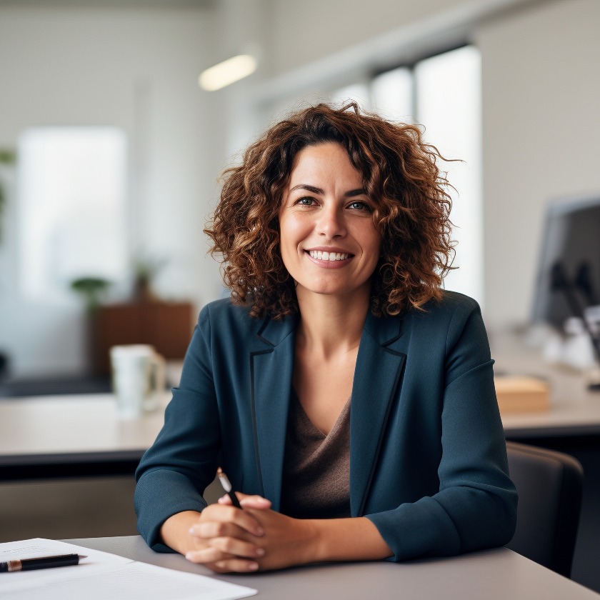 Elegant gekleidete Geschäftsfrau bei der Arbeit im Büro